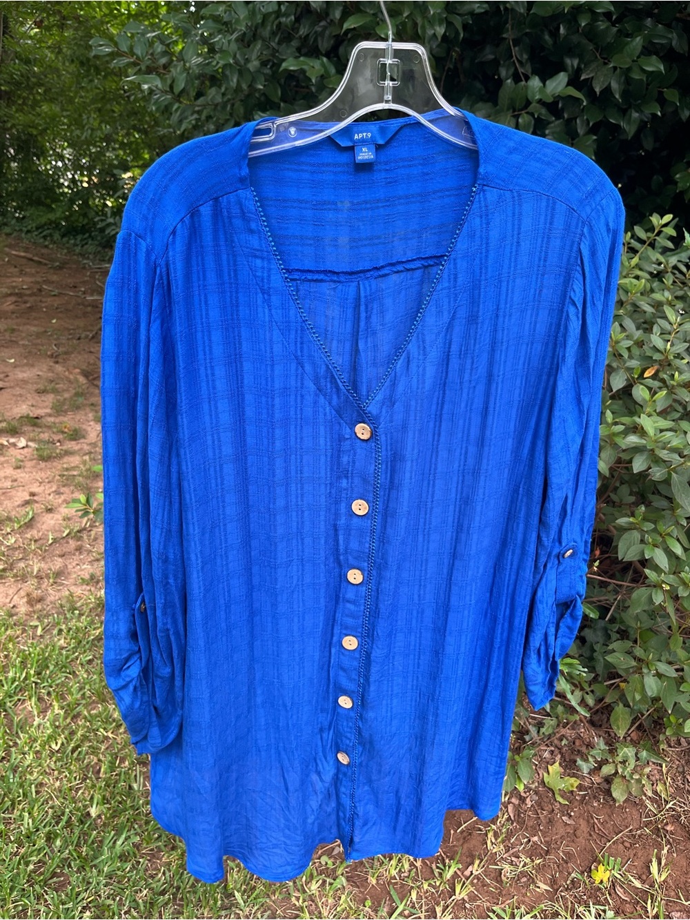 Apt. 9 Cobalt Blue Button-Down V-Neck Blouse lightweight XL